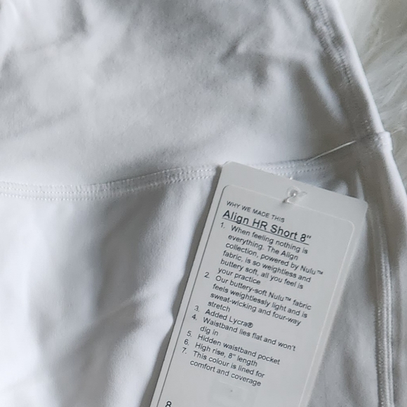 LULULEMON ALIGN HR SHORT 8 INCH WHITE SIZE 8 - Picture 4 of 5